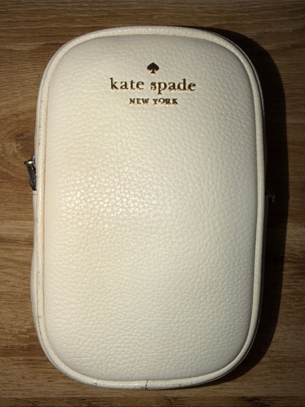 kate spade Cream Pebbled Leather Crossbody Phone Pouch with Gold Logo